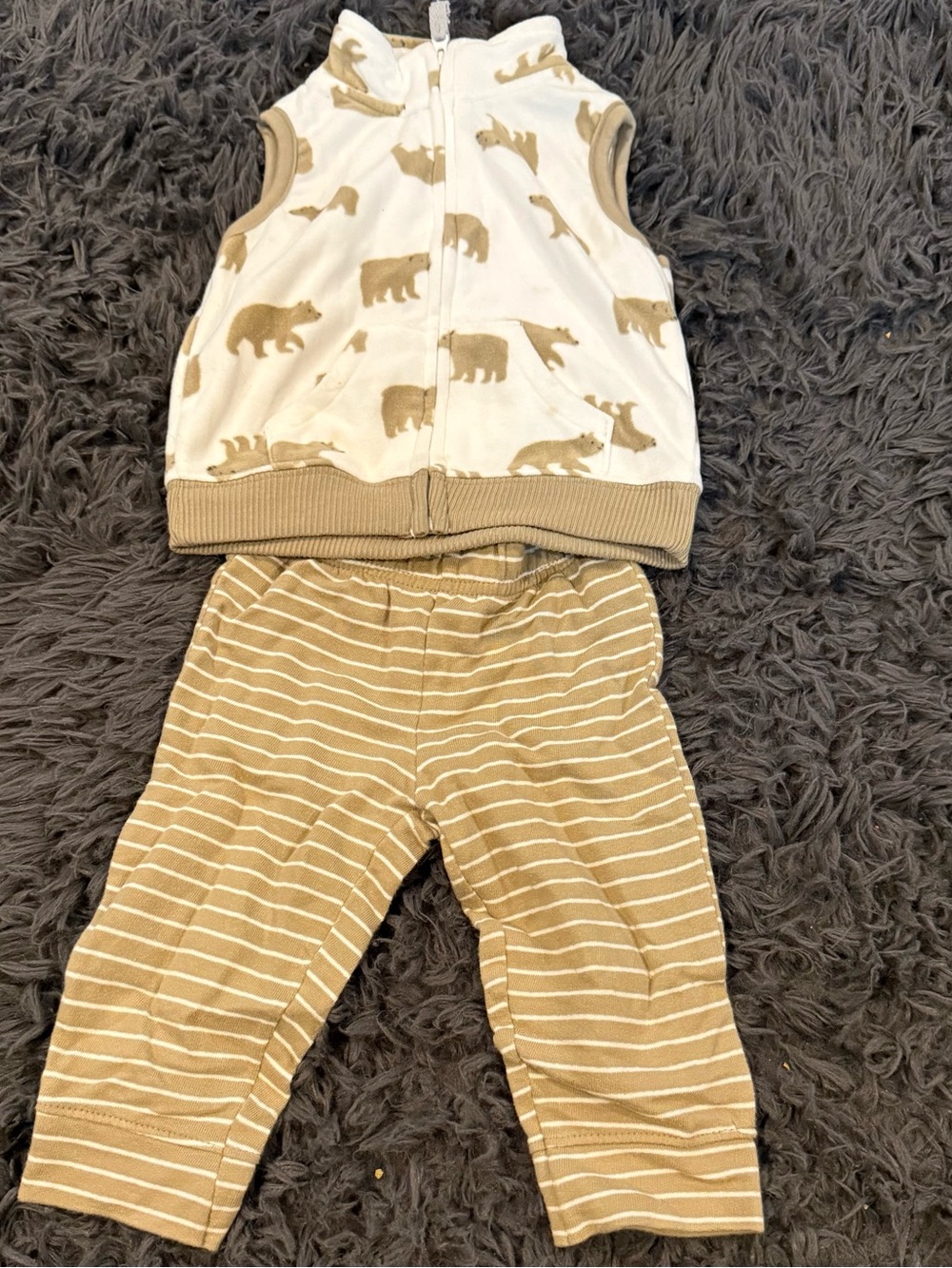 Carter's Cream & Tan Bear Vest with Tan Striped Leggings